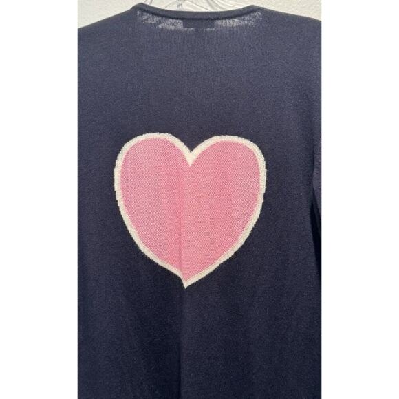 Talbots Size XS Open Front Open Cardigan Navy Pink Heart On Back Valentines Boho - Picture 3 of 7